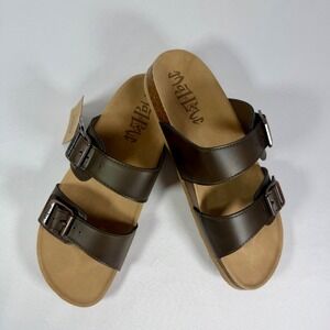 Mad Love Keava Slide Sandals Dark Brown Two Strap Buckle Footbed NWT‎ Womens 7